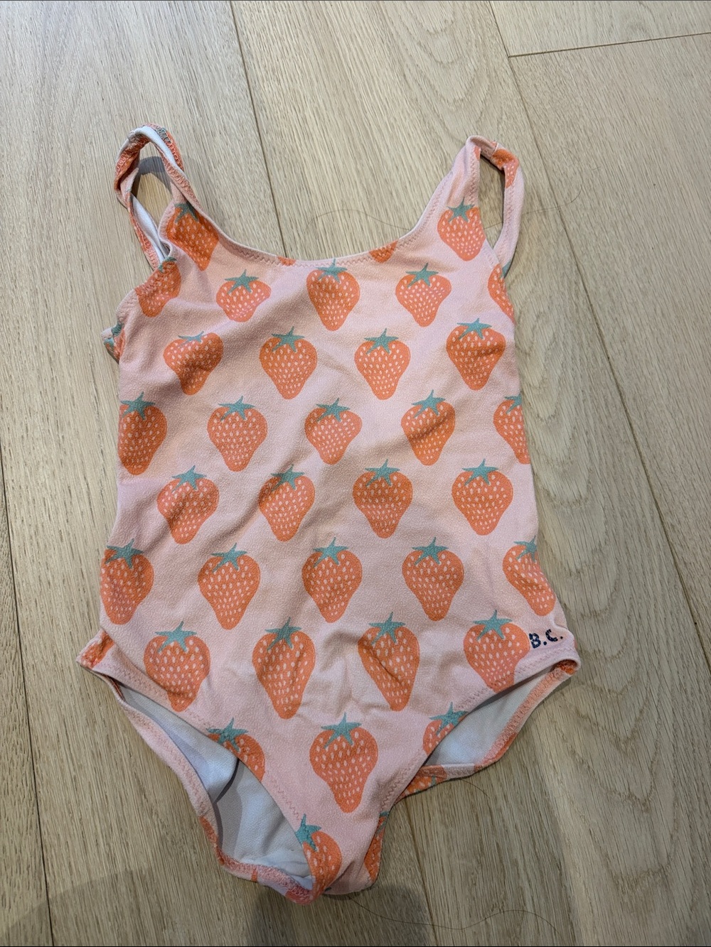 Bobo Choses Pink Strawberry Print Kids Swimsuit size 6-7 yrs